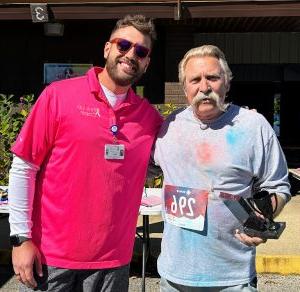 Runner and cancer survivor, Kent Edwards, is pictured with Nathan Gautier, Development Office – Special Events at Saint Francis Foundation